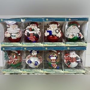 TRADITIONS Lot of 8 Glass Character Christmas Tree Ornaments. Santa Snowman Bear